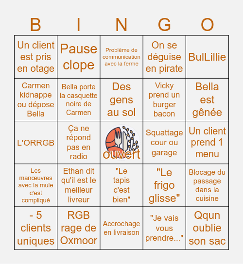 L'Onagre Restaurant Bingo Card