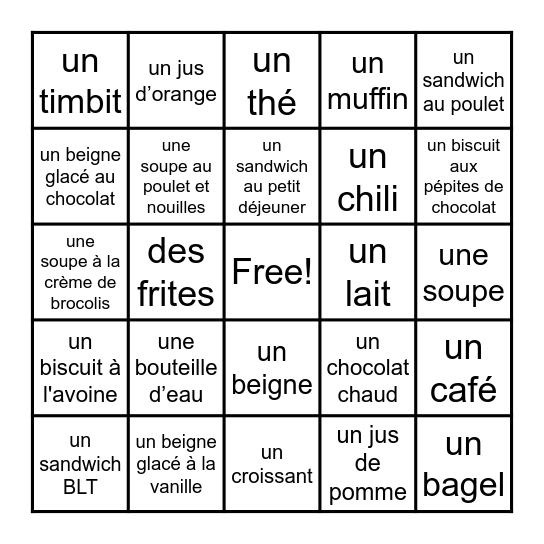 Tim Hortons Bingo Card