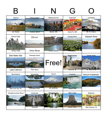 Native American Landmarks Bingo Card