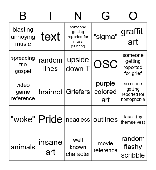 Spraypaint bingo Card