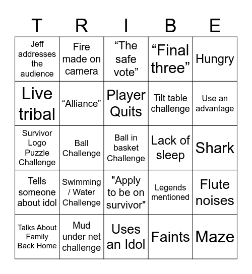 Survivor Bingo Nov 13 Bingo Card