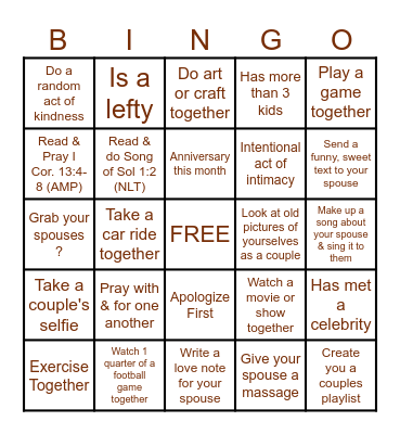 MARRIAGE Bingo Card