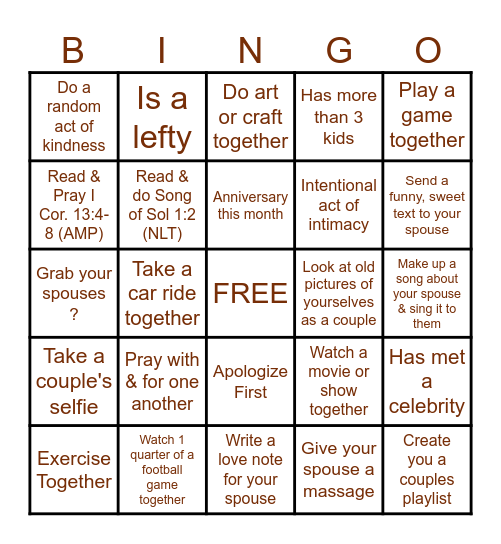 MARRIAGE Bingo Card