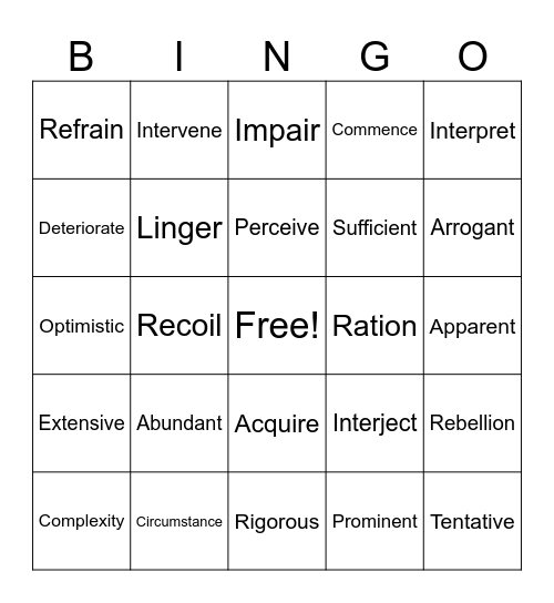 Vocabulary Bingo Card