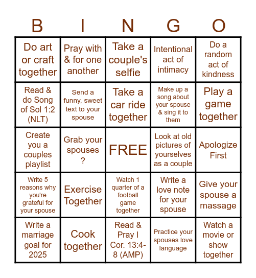 MARRIAGE Bingo Card