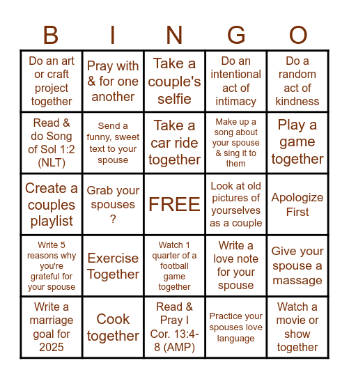 MARRIAGE Bingo Card