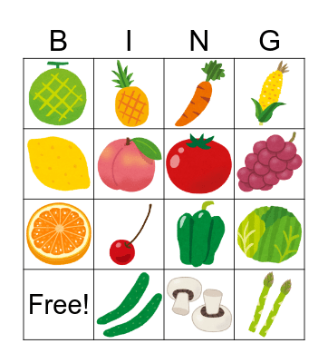 Fruit and Vagetables Bingo Card