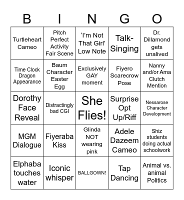 WICKED PART 1 Bingo Card