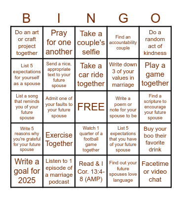 Future Marriage Bingo Card