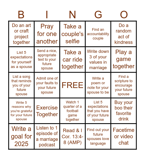 Future Marriage Bingo Card