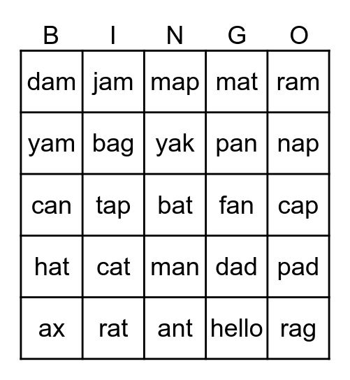 CVC Bingo Card