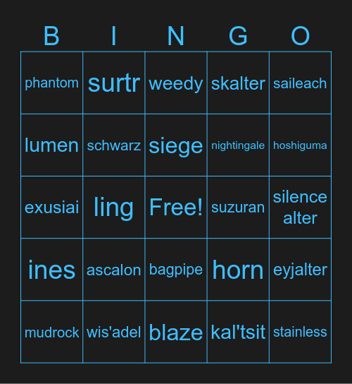 arknights 6* bingo Card