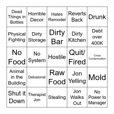 Bar Rescue Bingo Card