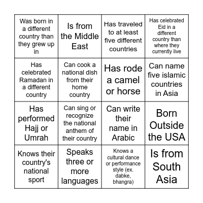 Get To Know You Bingo Card