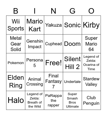 Video Game Music Bingo Card