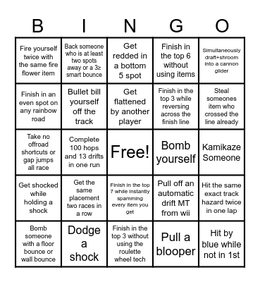 Mario Kart Bingo November Bingo Card