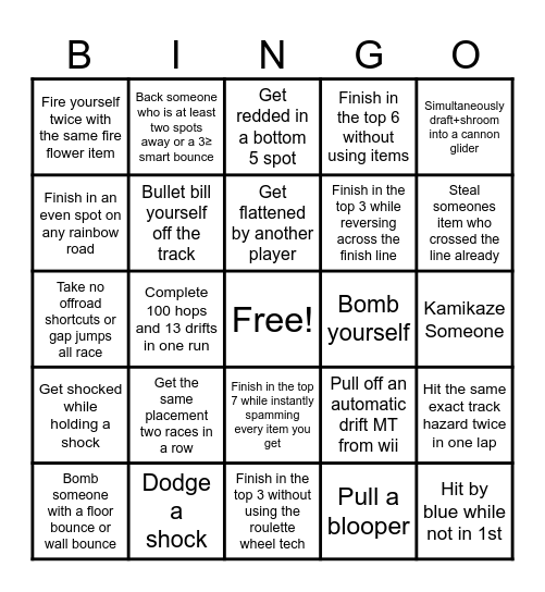 Mario Kart Bingo November Bingo Card