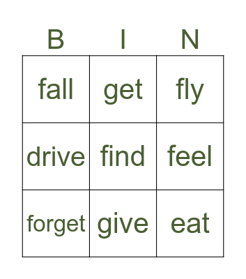 PAST SIMPLE Bingo Card