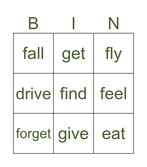 PAST SIMPLE Bingo Card