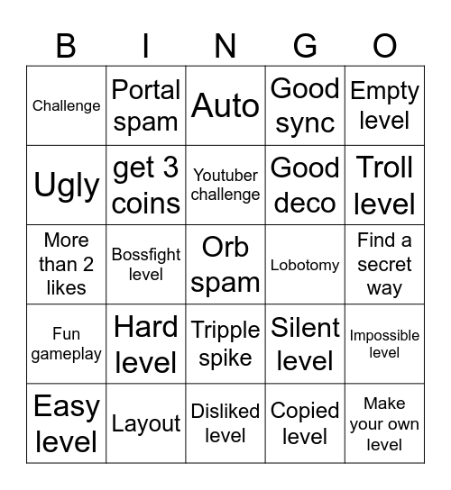 Recent Tab Bingo (Geometry Dash) Bingo Card