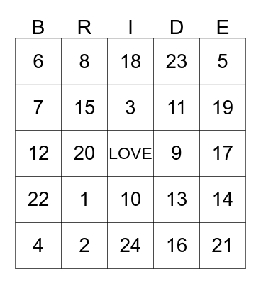 Wedding Bingo Card