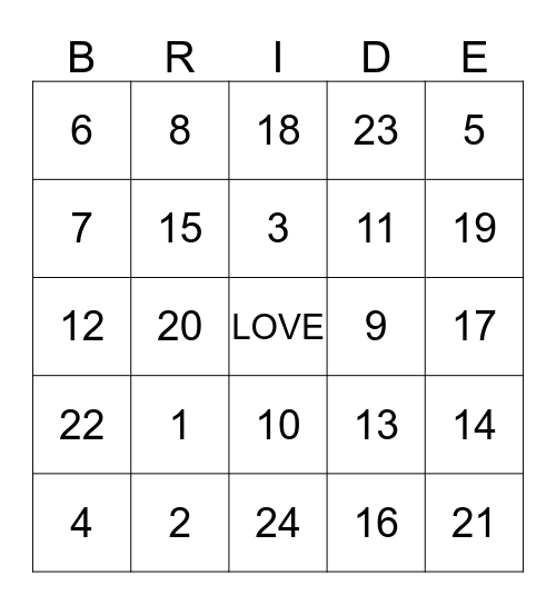 Wedding Bingo Card