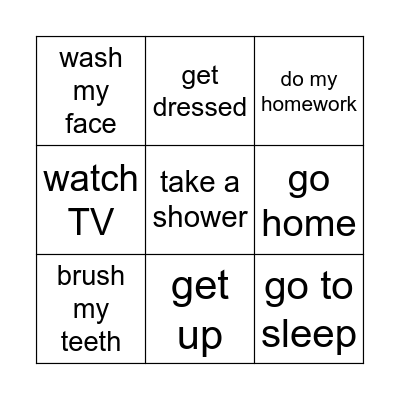 Activities Bingo Card