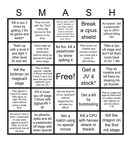 SMASH BINGOOOOOO!!! Bingo Card