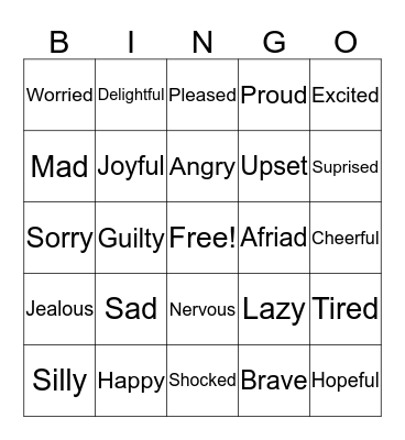 Feelings Bingo Card