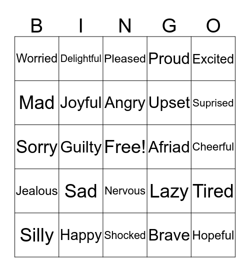 Feelings Bingo Card