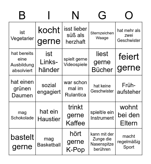 Kennenlern-Bingo Card