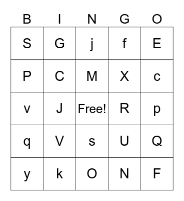 Alphabet Bingo Card