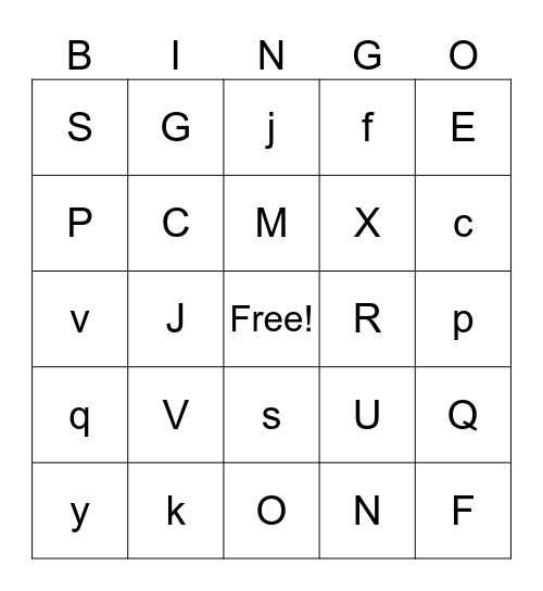 Alphabet Bingo Card