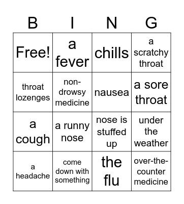 Health issues Bingo Card