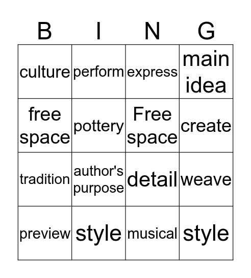 Unit 1 Week 1 Bingo Card