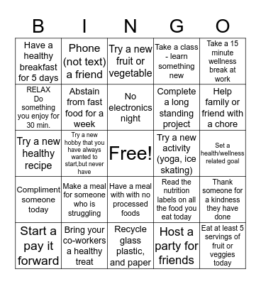 Wellness Bingo Card