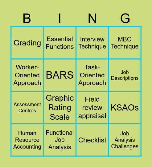 JOB ANALYSIS BING! Bingo Card