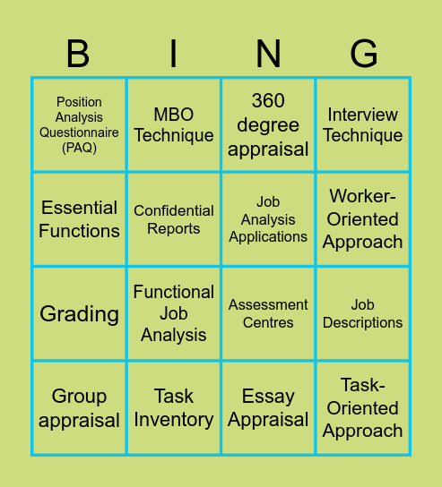 JOB ANALYSIS BING! Bingo Card