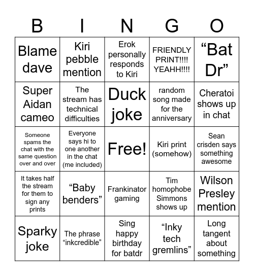 Lovestream bingo Card