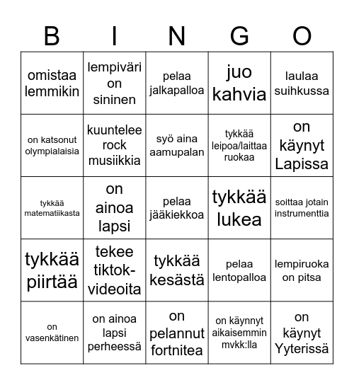 Tutustumisbingo Card