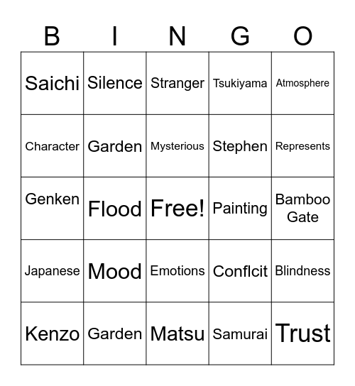 Stephens House and Garden Bingo Card