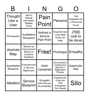 Service Design Bingo Card