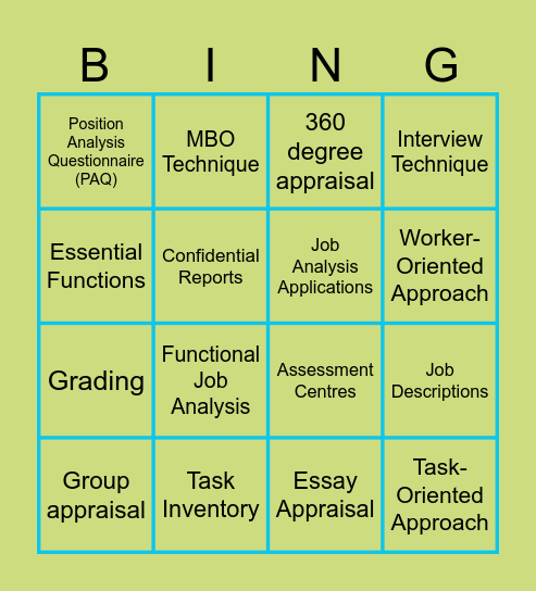 Performance Appraisal Bingo Card