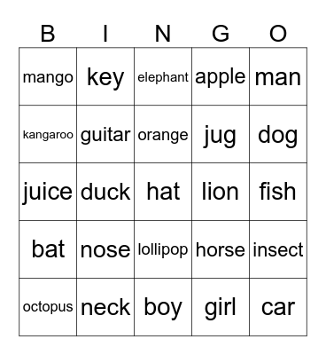 Phonics Bingo Card