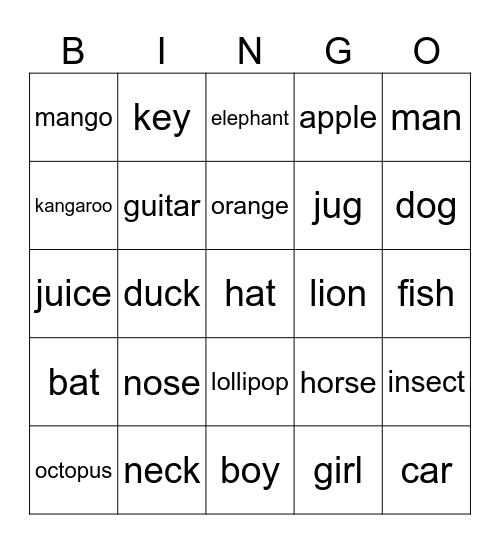 Phonics Bingo Card