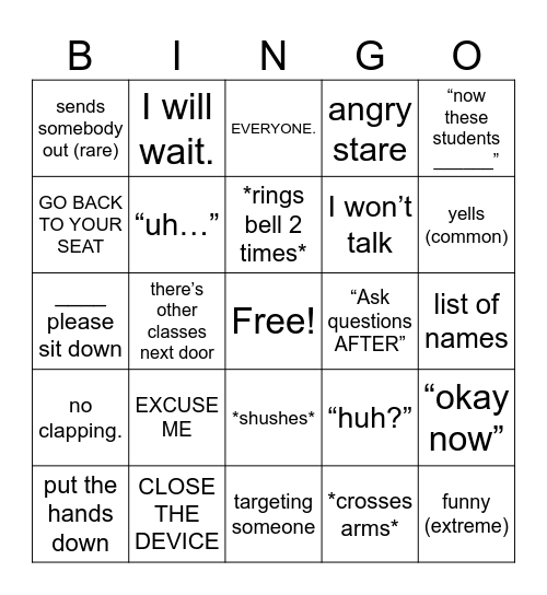 Ms.Jaseentha’s Class Bingo Card