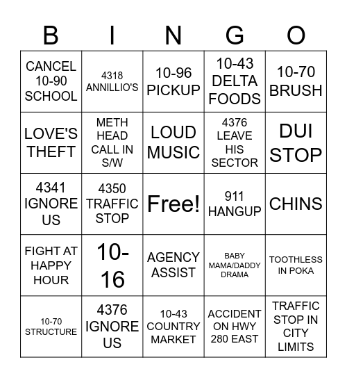 DISPATCH Bingo Card