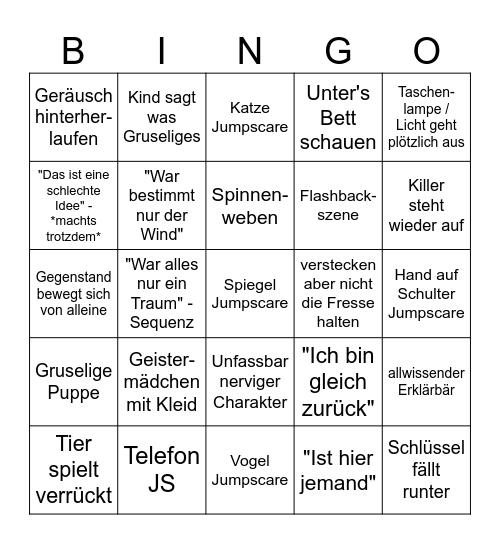 Horror Klischees Bingo Card