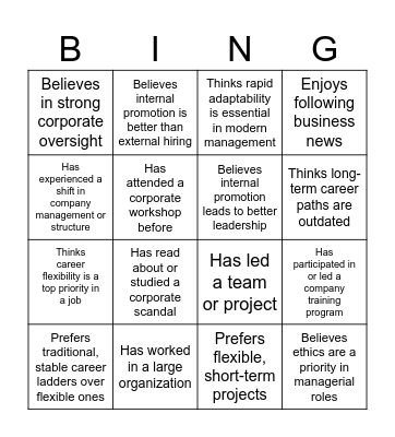 Manager Bingo Card