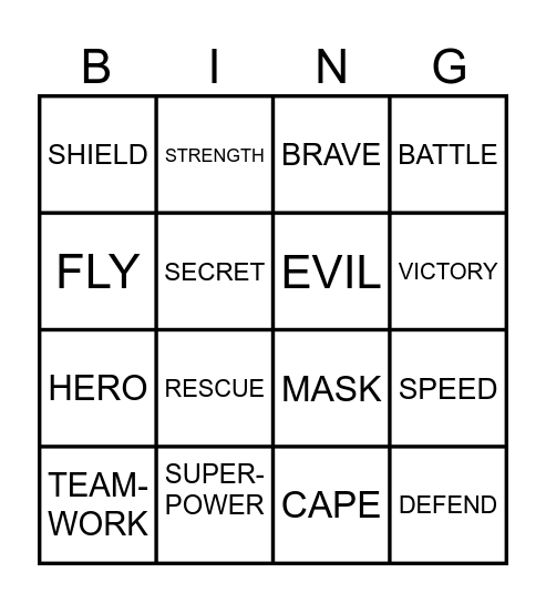 SUPERHERO BINGO Card